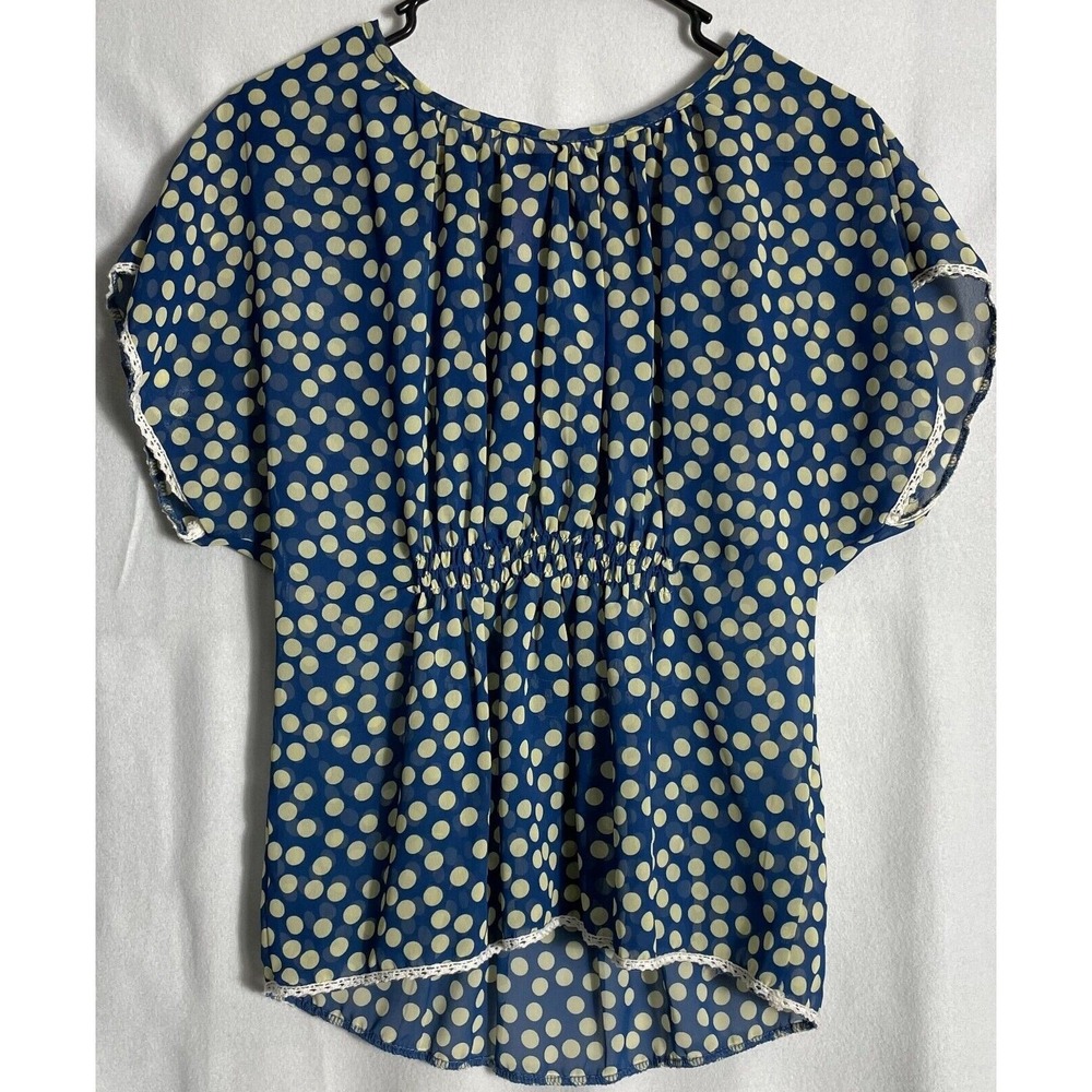 Alya Sz Small Blue Polkaβ Dot Blouse Sheer Lightweight Short Sleeve Top